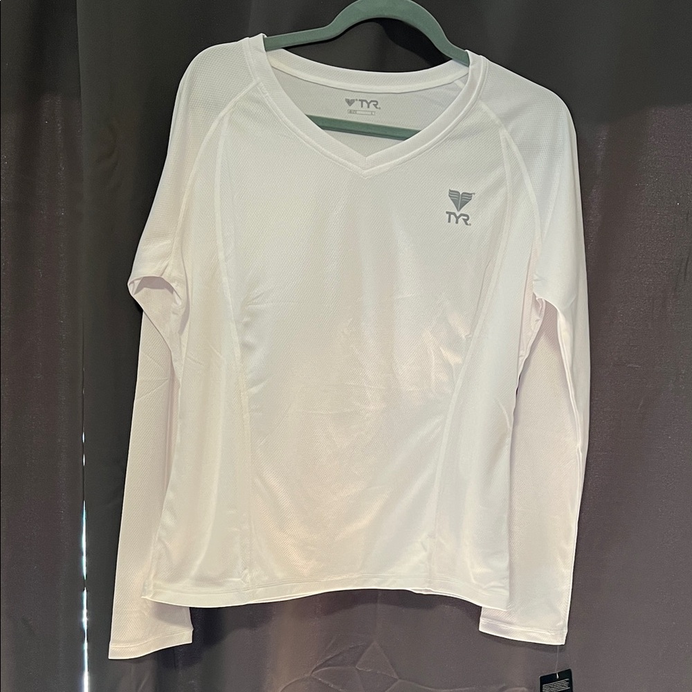 TYR Women's Long Sleeve White V-Neck Performance Top